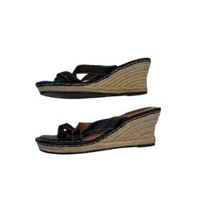 Born Black Leather Strappy Wedge Espadrilles Women's Size 10 EU 42 Boho Beach